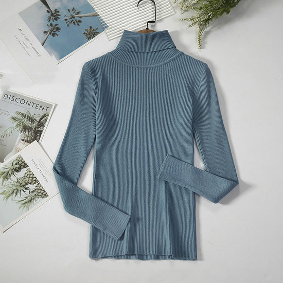 Solid Color Pit Strip Knit Pullover Turtleneck Sweater - Diversi™ Fashion