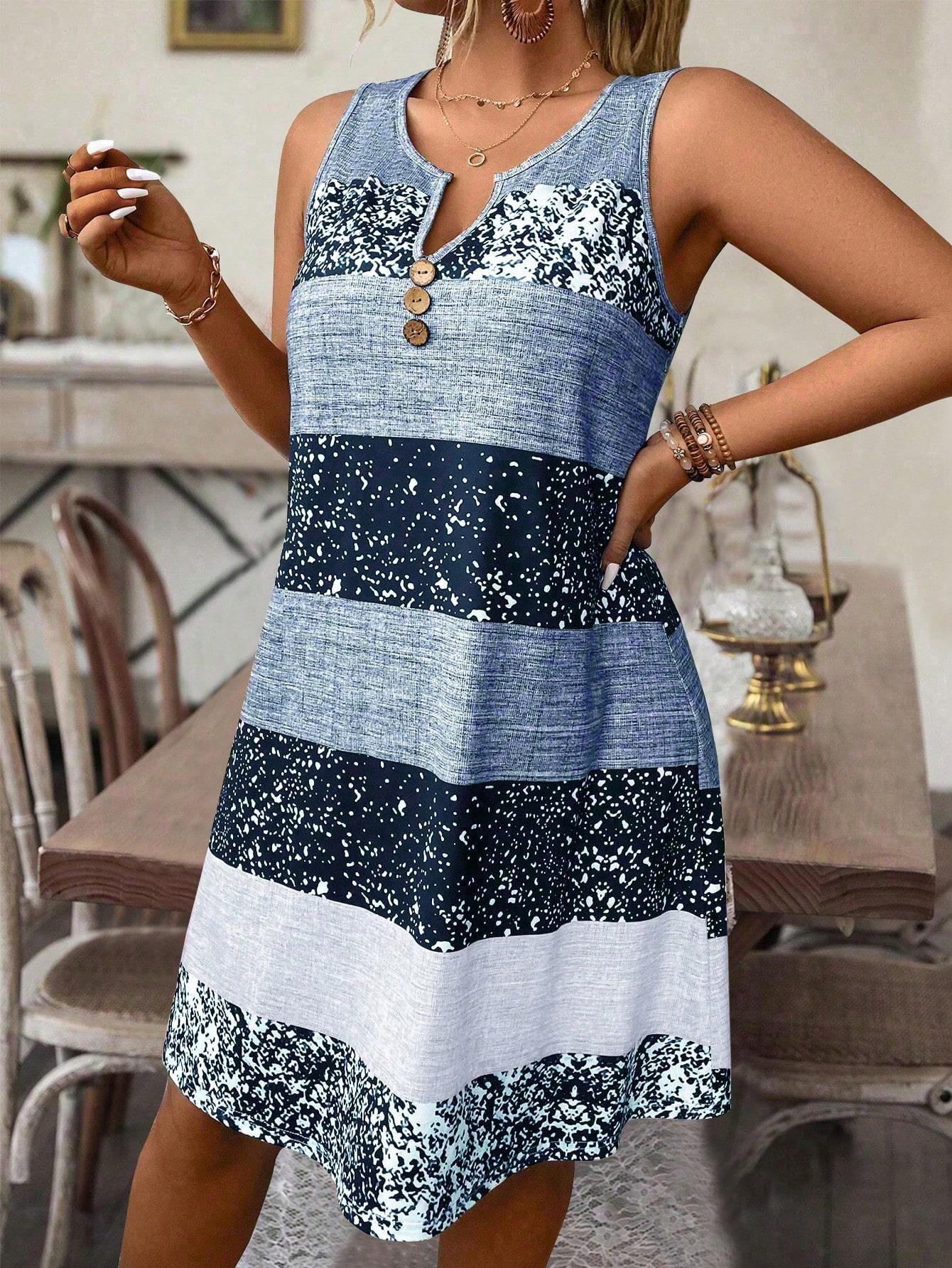 Plus-size Striped Tank Top Sleeveless Skirt Print CJ US
