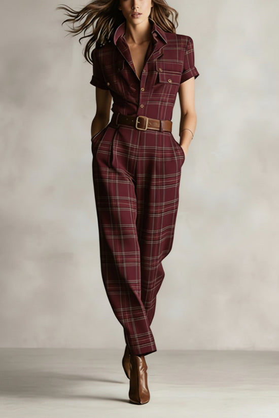 Notched Lapel Wide-leg Jumpsuit 