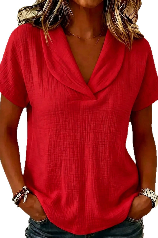 Women's Knitted Short-Sleeve Top With Butterfly Collar 