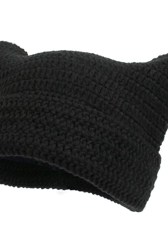 Women’s Hand Knitted Striped Cat Hat – Cute Warm Winter Beanie - FitiqueFit