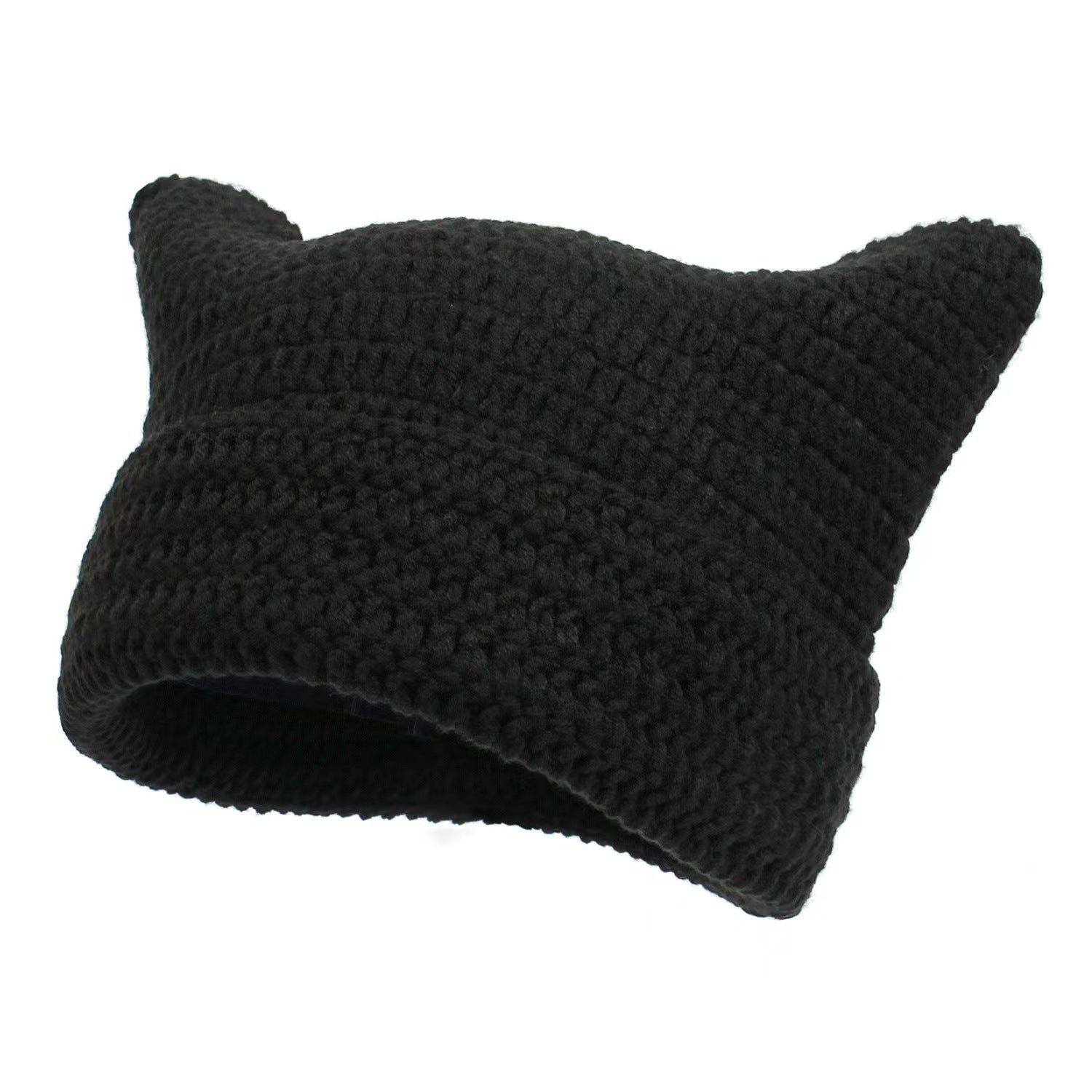 Women’s Hand Knitted Striped Cat Hat – Cute Warm Winter Beanie - FitiqueFit