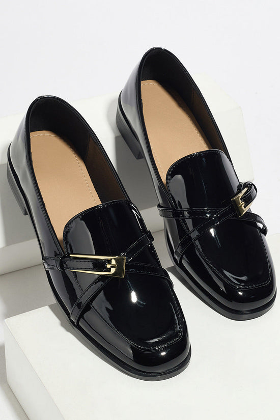 Casual All-Match Patent Leather Square Toe Leather Shoes CJ
