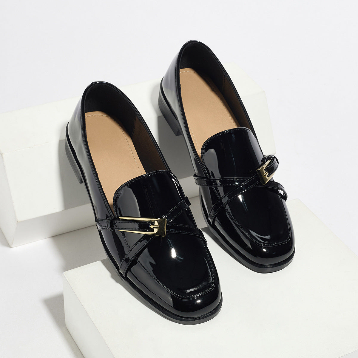 Casual All-Match Patent Leather Square Toe Leather Shoes CJ
