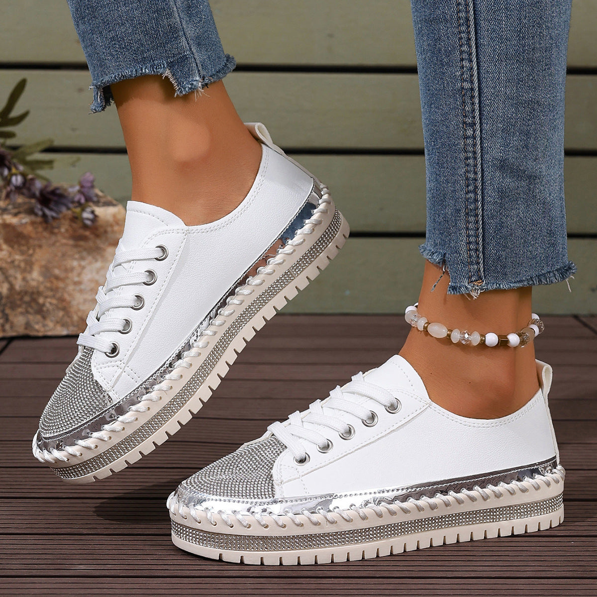 Women’s Plus Size White Sneakers – Chunky Sole Casual Everyday Shoes - FitiqueFit