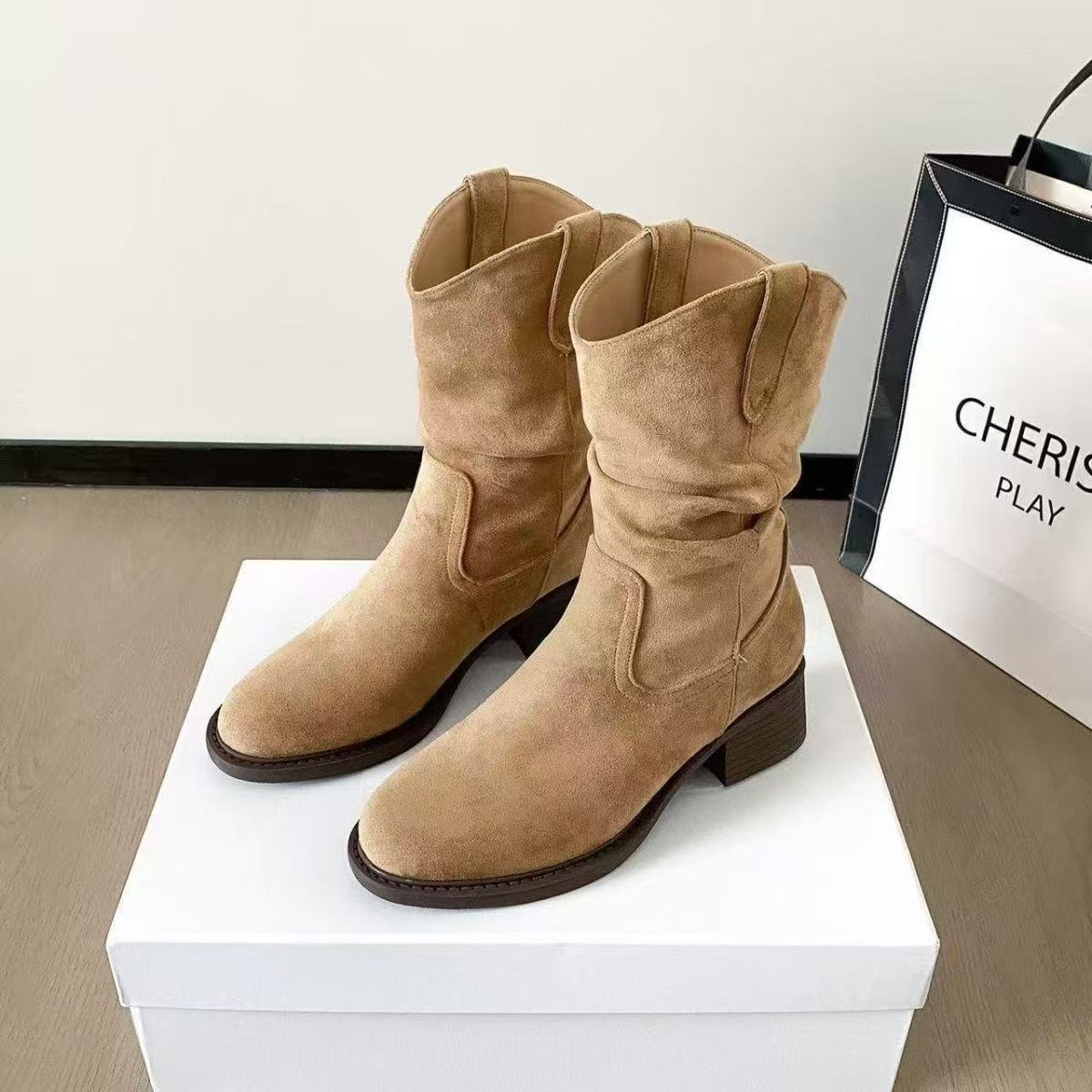 Women's Solid Color Versatile Chunky Heel Ankle Boots 