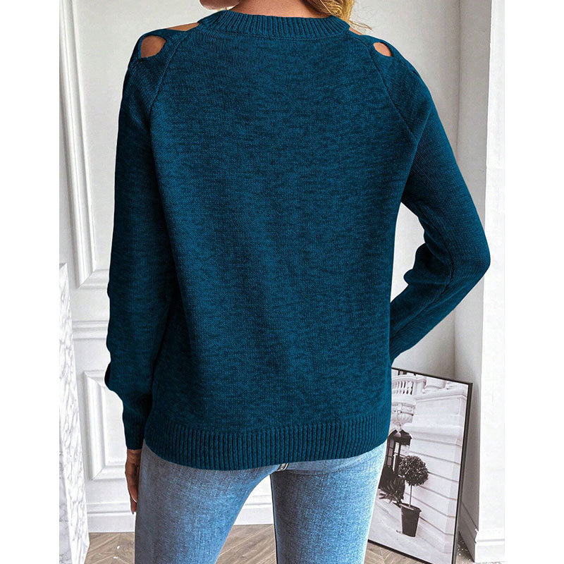 Women's Casual Long Sleeve Hollow Out Sweater, Trendy Chic Crewneck Openwork Knit Pullover Top For Fall CJ US