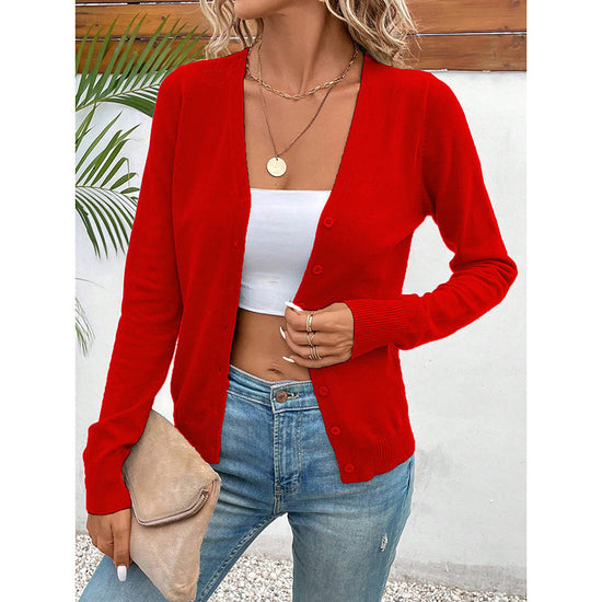 Women’s V‑Neck Button‑Down Cardigan Knit Sweater CJ US