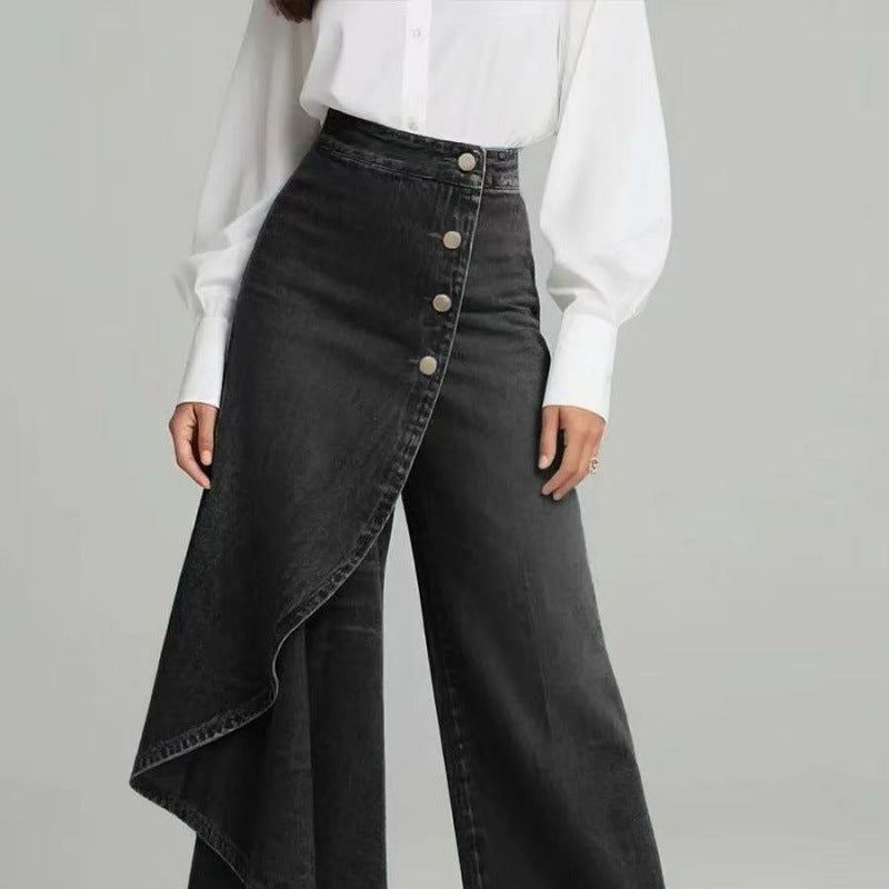 Denim Skort With Button Closure And Washed Finish For Women 