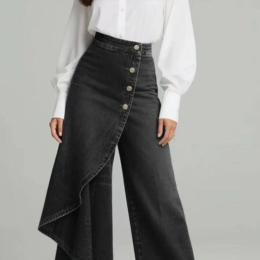 Denim Skort With Button Closure And Washed Finish For Women 