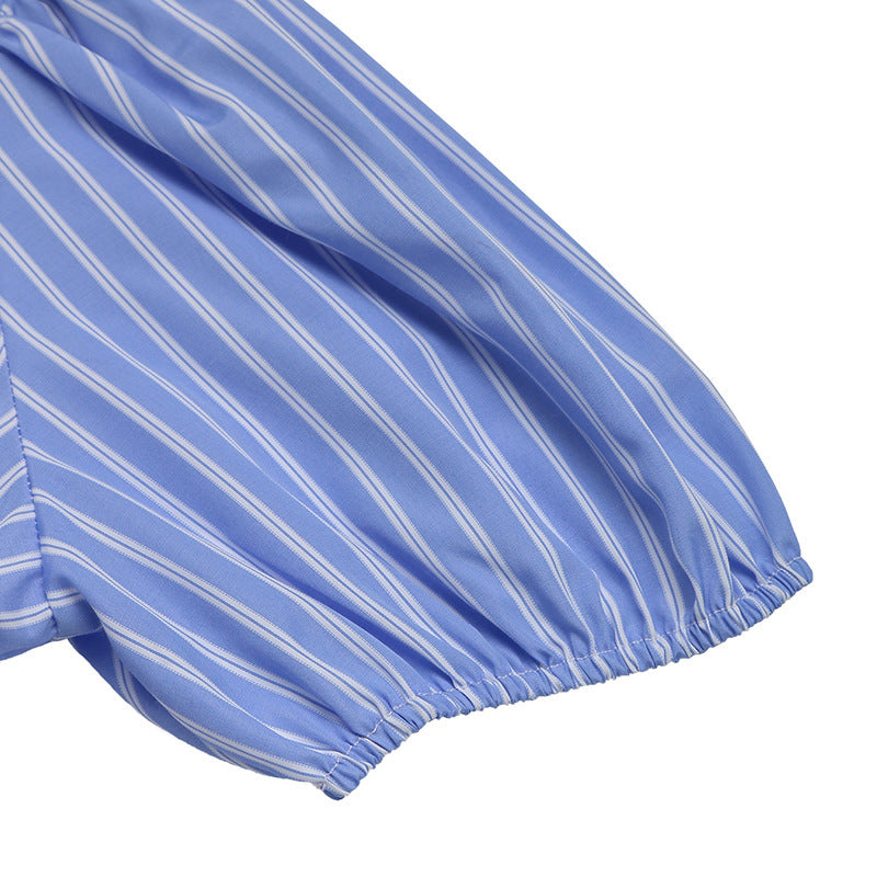 Women's Striped Tie Front Puff Sleeve Summer Casual Mini Dresses Loose Flowy Sundress CJ US