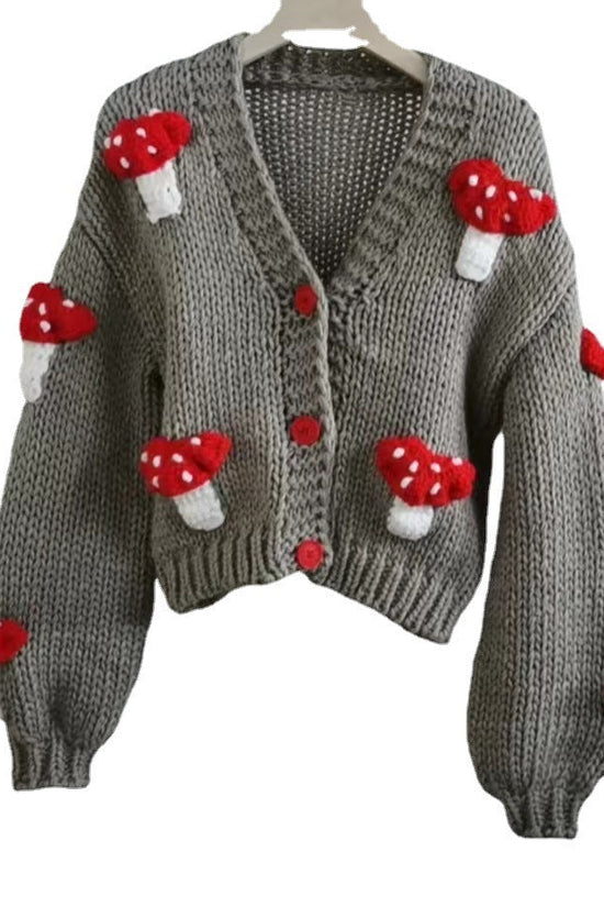Loose Sweet Tridimensional Mushroom Crochet Short Sweater Cardigan CJ
