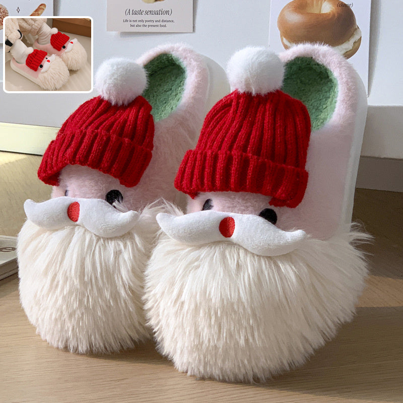 Cute Christmas Santa Claus Home Slippers Winter Warm Indoor Non-slip Floor Plush Shoes For Women CJ