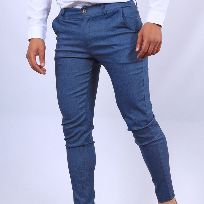 Men's Slim Button Trousers Fashion Solid Office Versatile Long Pencil Pants FitiqueFit