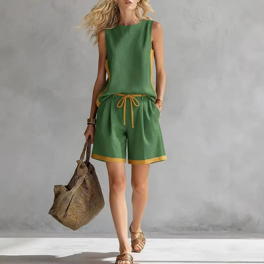Solid-color Loose Casual Vest And Shorts Set 