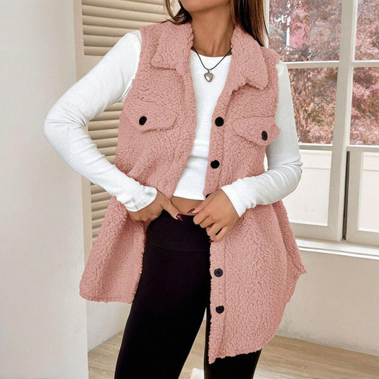 “Wool-Like Sleeveless Vest with Lapel – Mid-Length Waistcoat” CJ US