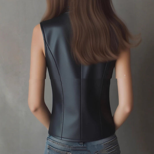 Fashionable Stand Collar Sexy Backless Slim-fit Crop PU Vest 
