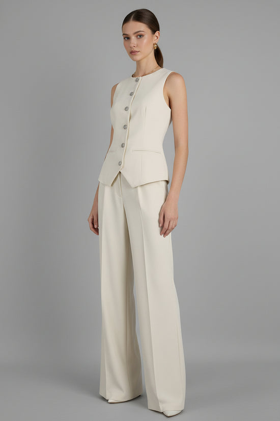 Elegant Commuter Vest And Wide-Leg Pants Two-Piece Set 
