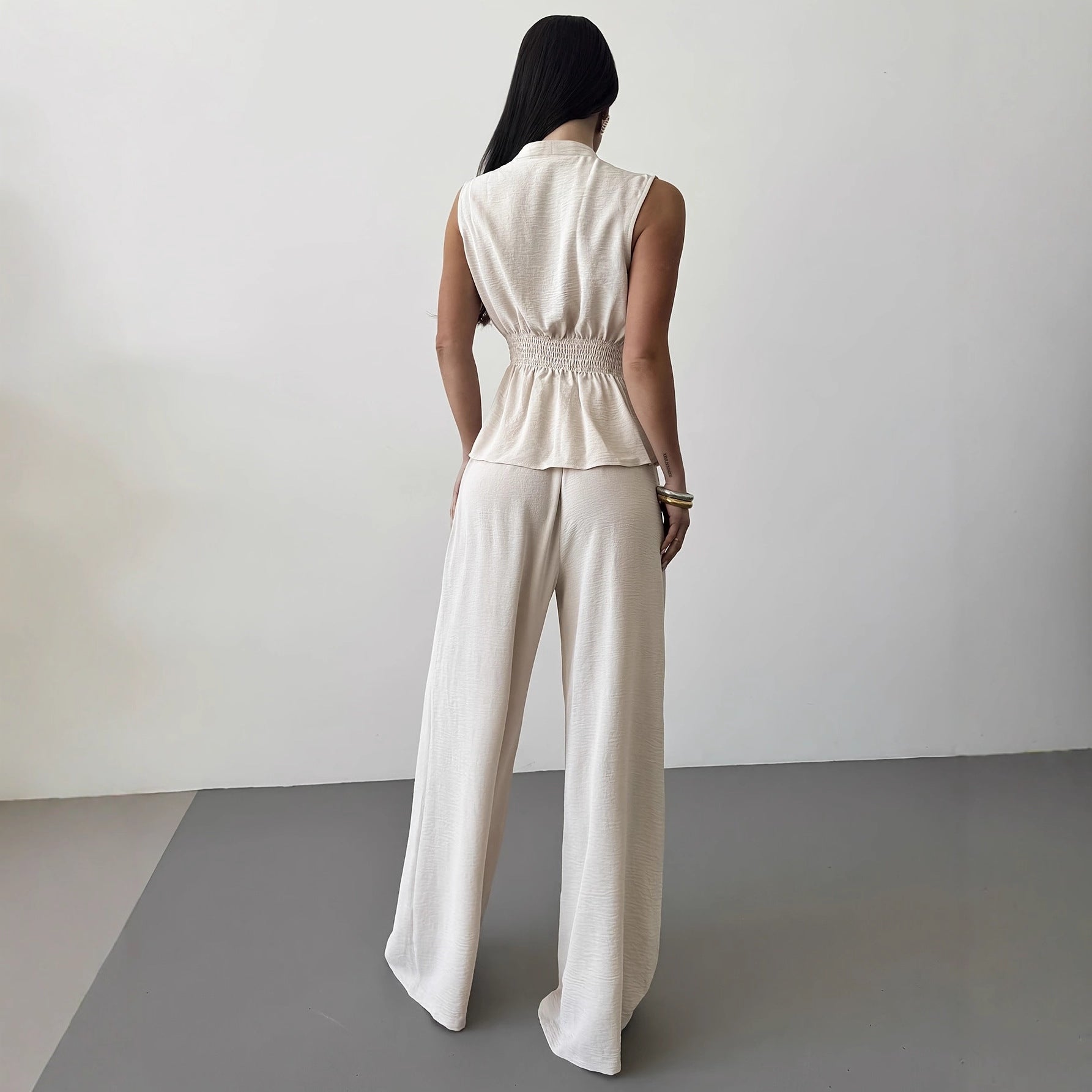 Lace-up V-neck Vest Top And Pants Two-piece Set 