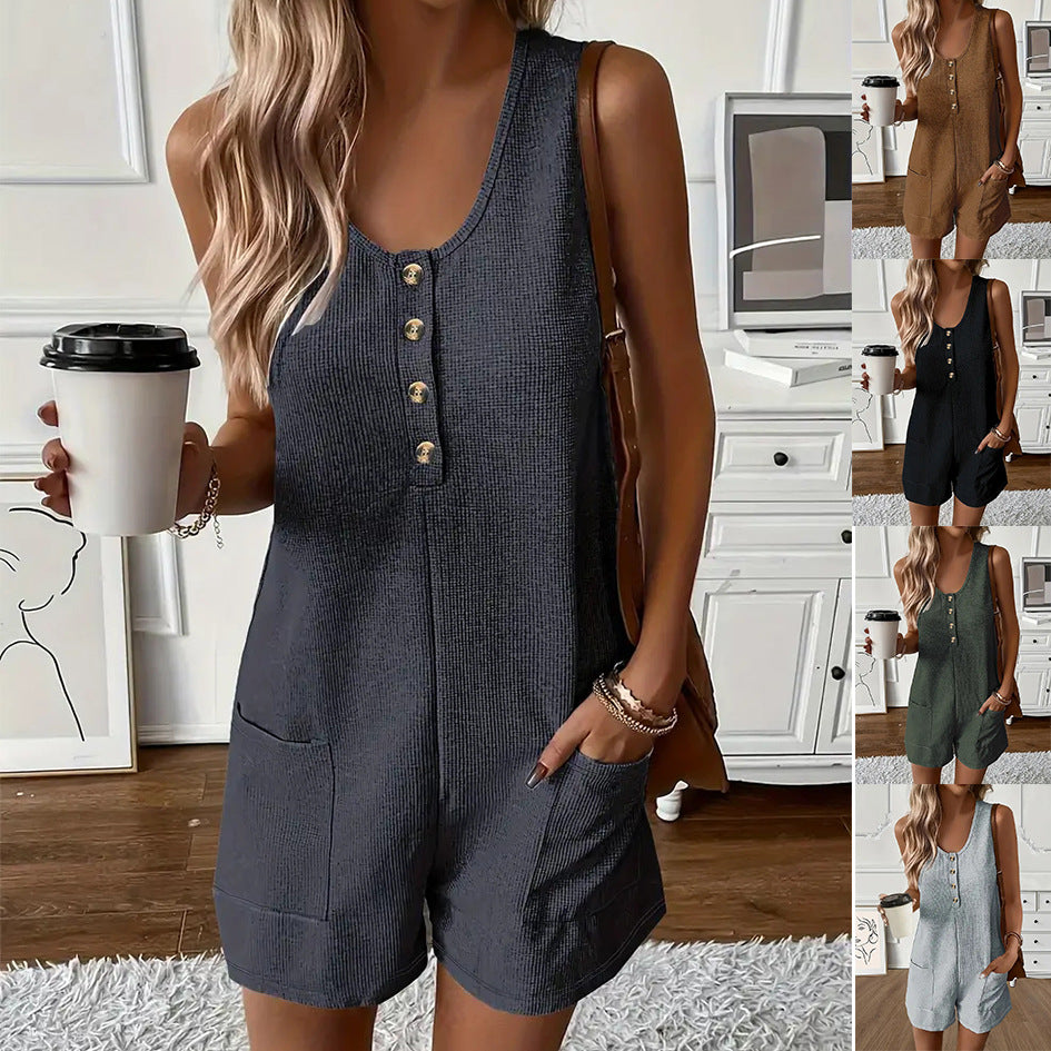 Casual Buttoned-pocket Vest Jumpsuit 