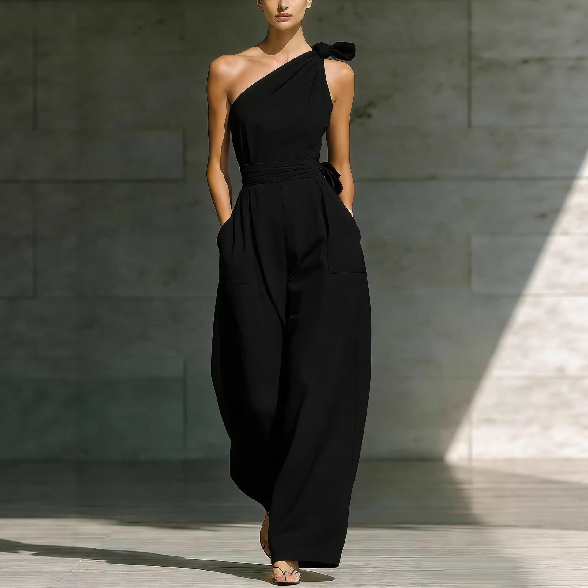 Sleeveless shoulder cinched jumpsuit 