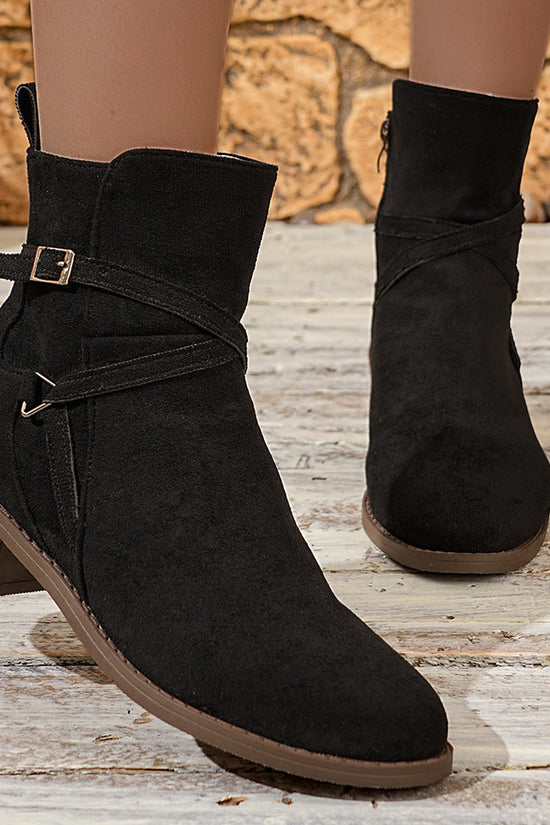 New Cross-strap Side Zipper Mid-heel Ankle Boots For Women 