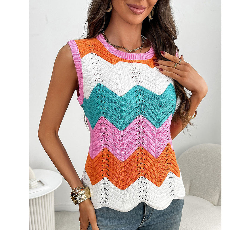 Women’s Rainbow-Striped Cropped Sweater Vest CJ US