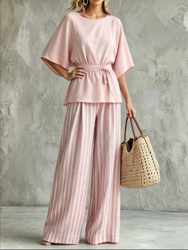 2026 Gentle Wind Waist Top And Wide Leg Pants Set 