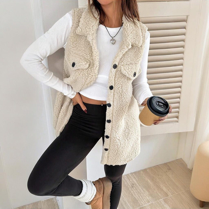 “Wool-Like Sleeveless Vest with Lapel – Mid-Length Waistcoat” CJ US