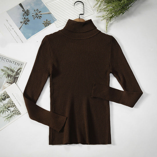 Solid Color Pit Strip Knit Pullover Turtleneck Sweater - Diversi™ Fashion