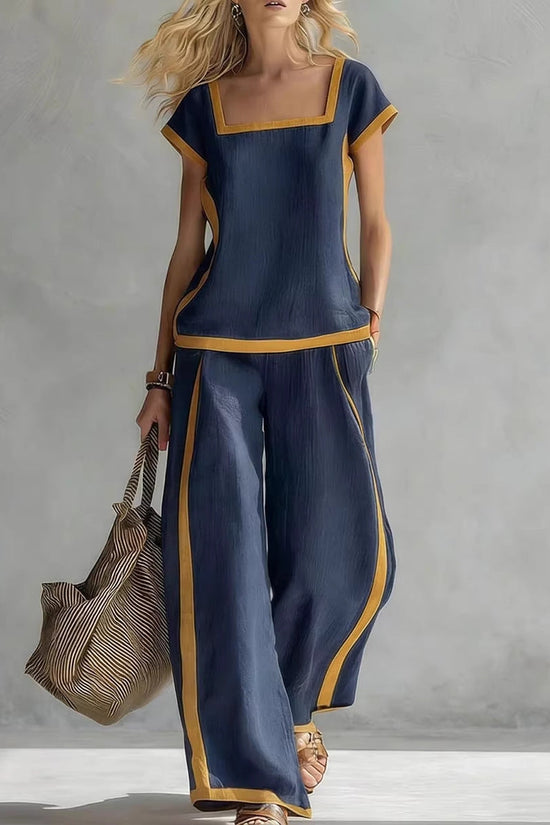 Solid Color Shirt & Wide-Leg Trousers Two-Piece Set 