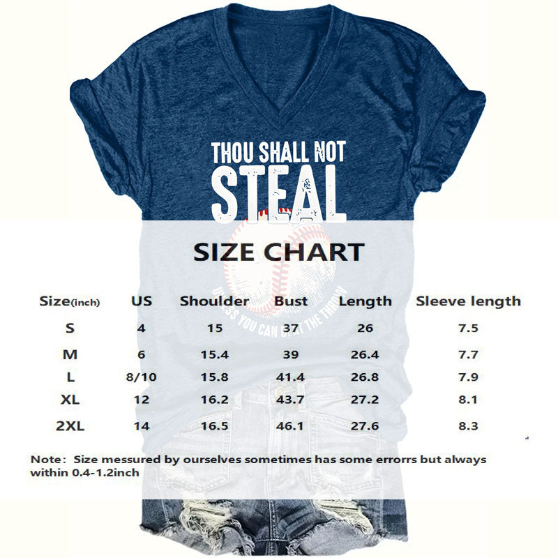 Women's V-Neck 'Thou Shall Not Steal' Baseball Graphic T-Shirt - Humorous Casual Short Sleeve Tee, Soft Top For Summer Diversi Fashion™