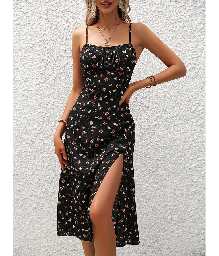 New Polka Dot Print Suspender Dress Summer Sexy Split Long Dresses For Womens Clothing FitiqueFit