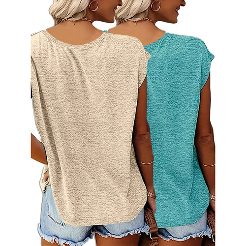 2-Pack Women's Floral T-Shirts Be Kind Wildflowers Graphic Print Casual V-Neck Tee Tops CJ