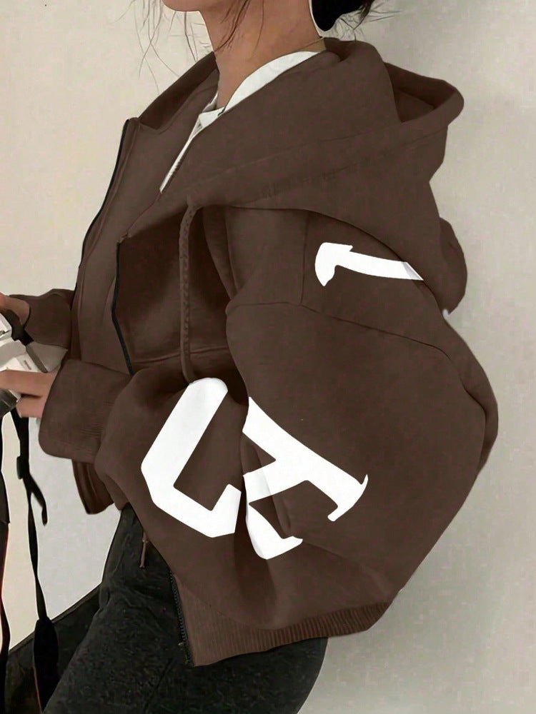 Long-sleeve Zip-up Casual Sweatshirt With A Printed Design 