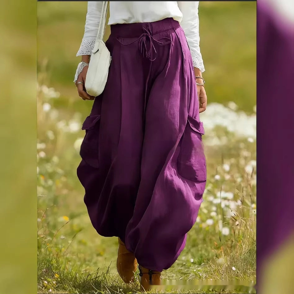 Women's Drawstring Pocket Casual Loose-fitting Trousers 
