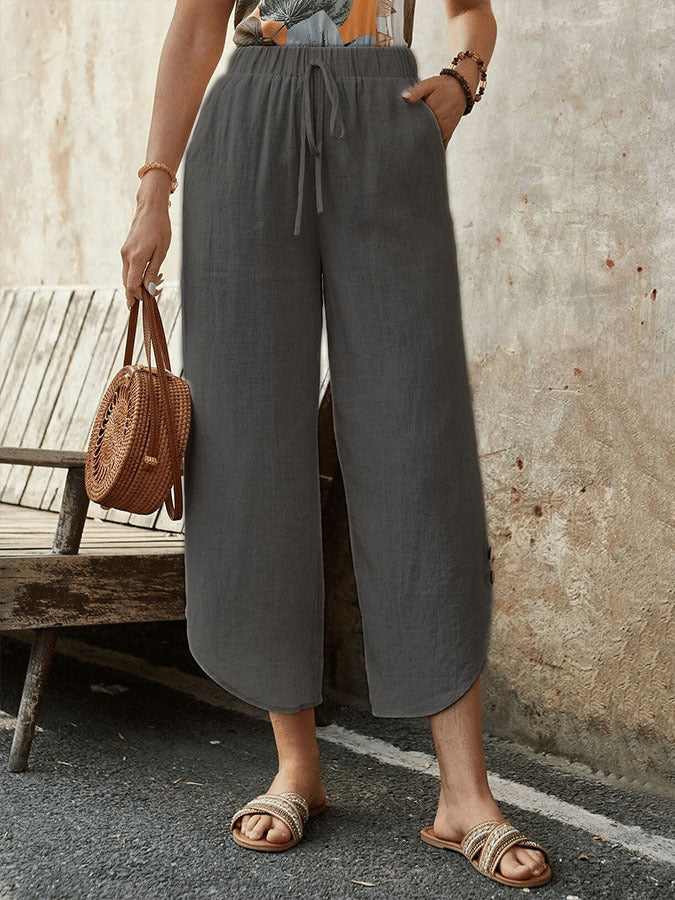 🌿 Women's Cotton-Linen Cropped Drawstring Pants FitiqueFit