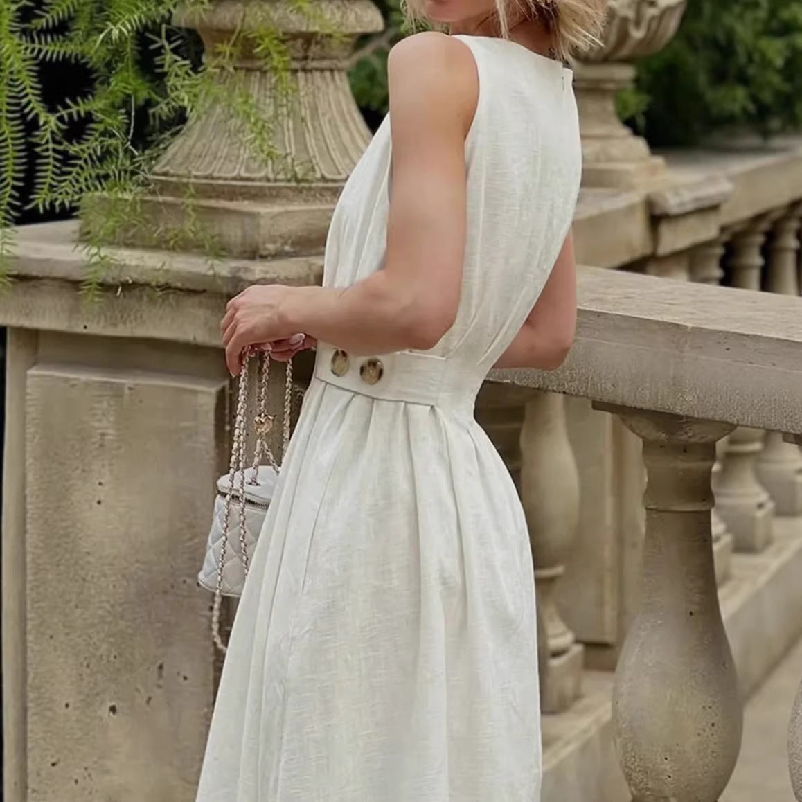 French-style Elegant Casual Minimalist Sleeveless Crew-neck Dress 
