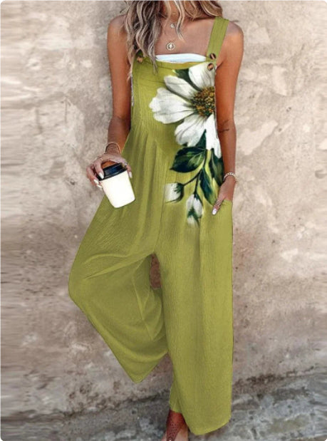 Women’s Square-Neck Floral Sleeveless Jumpsuit 