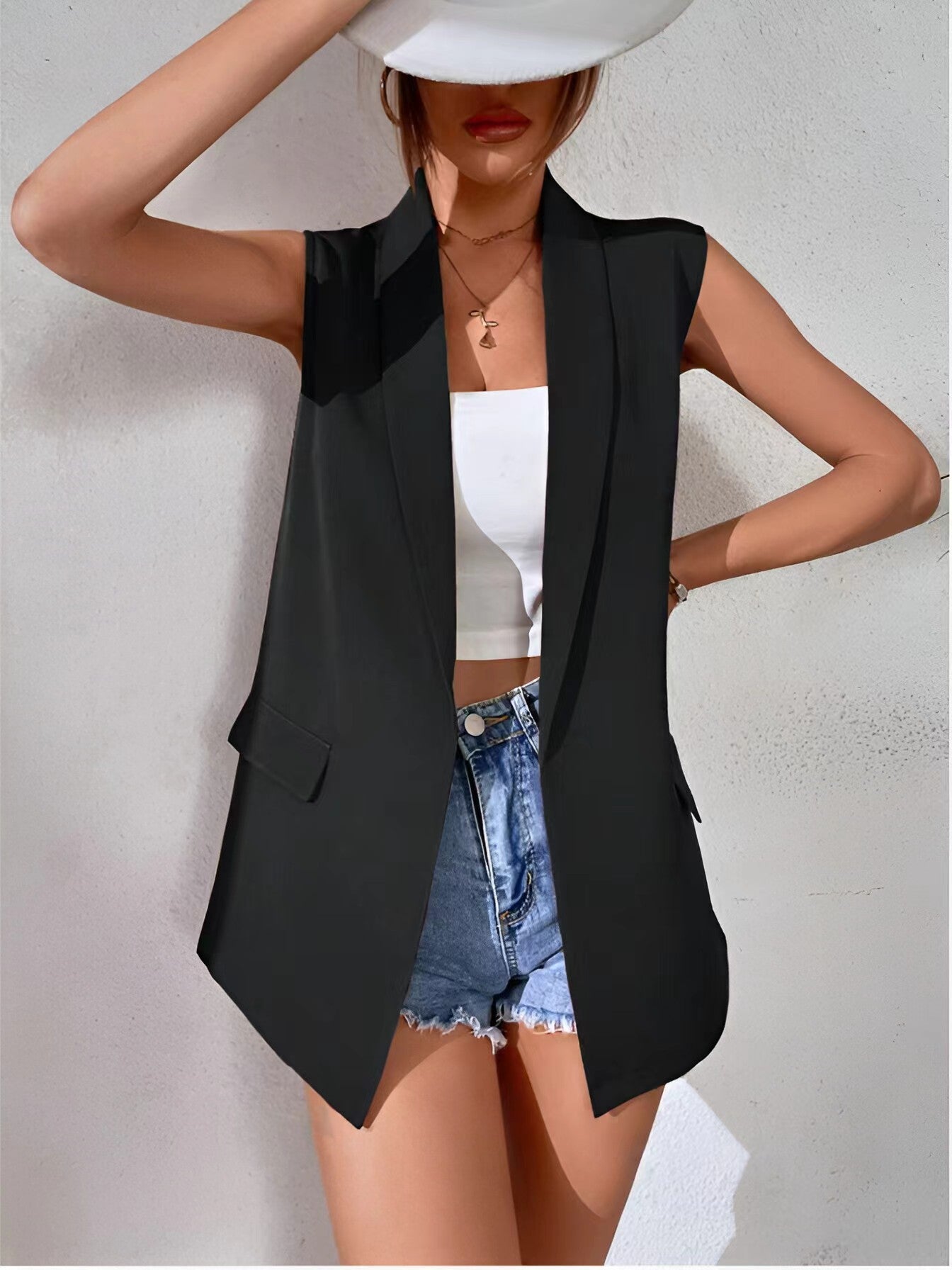 Collar Mid-length Casual Temperament Commute Suit Vest Without Buckle 