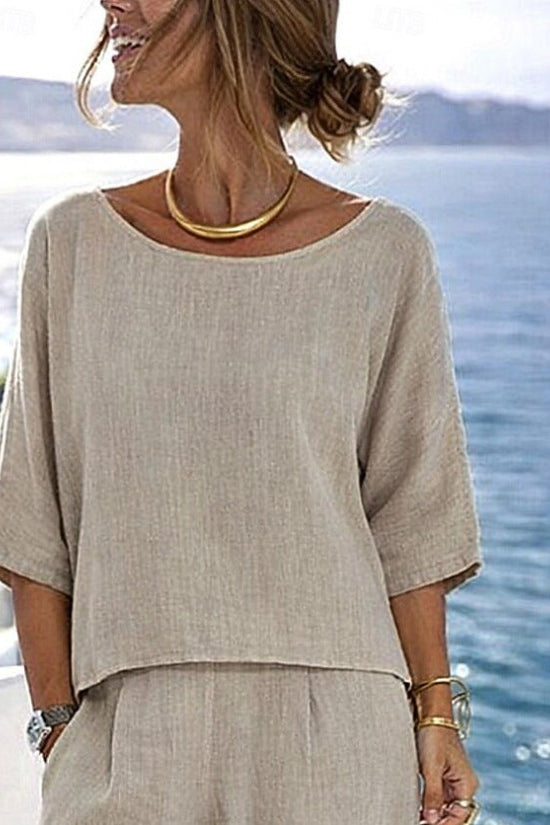 Cotton-Linen Minimalist Elegant Resort Short-Sleeve Pants Set 