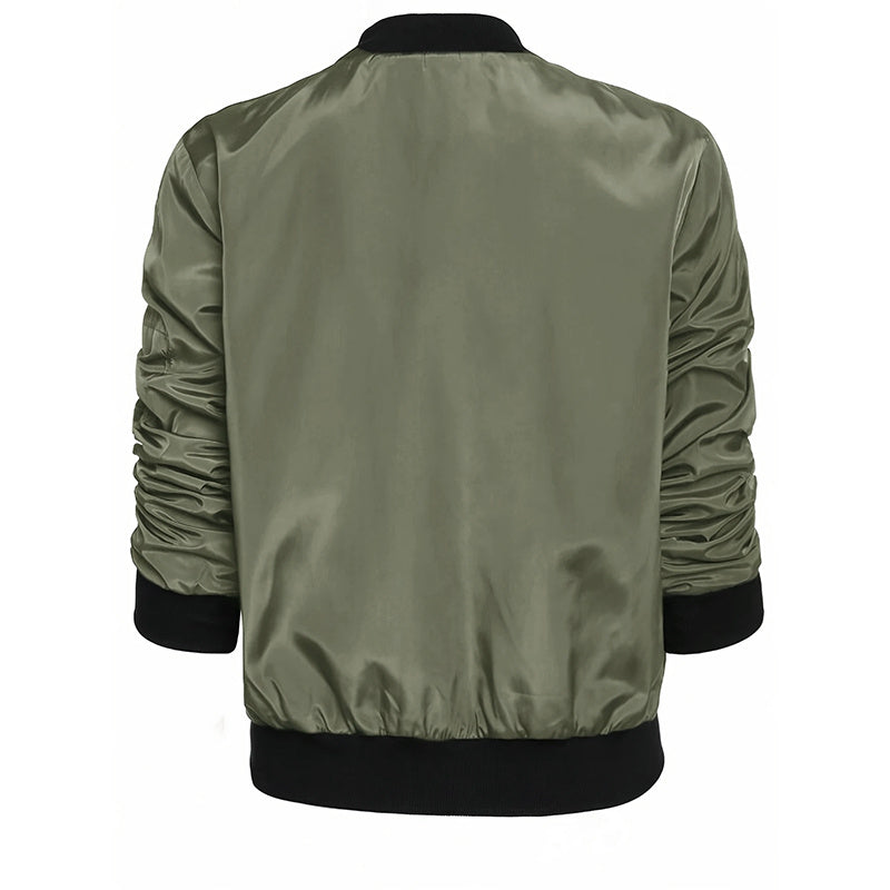 Women's Zippered Long-Sleeve Stand Collar Jacket Color-Blocked Spring & Fall Fashion Minimalist Top CJ