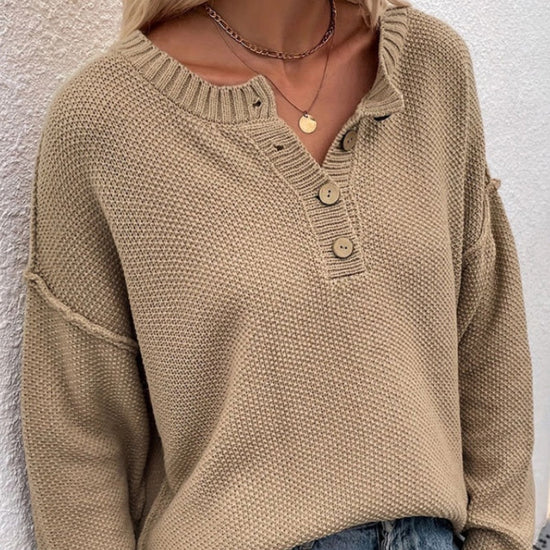 Solid Color Pullover V-Neck Knitted Sweater Womens 
