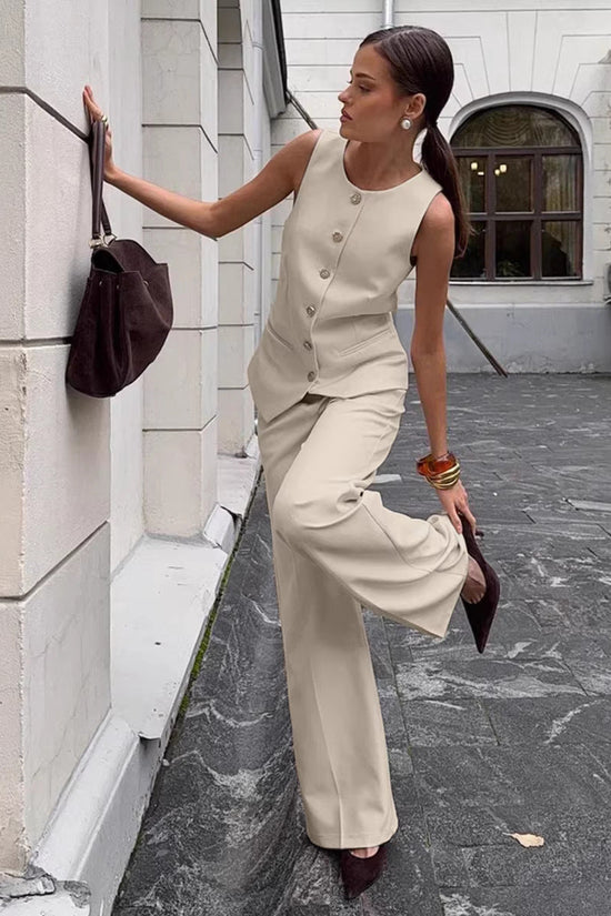 Elegant Commuter Vest And Wide-Leg Pants Two-Piece Set 