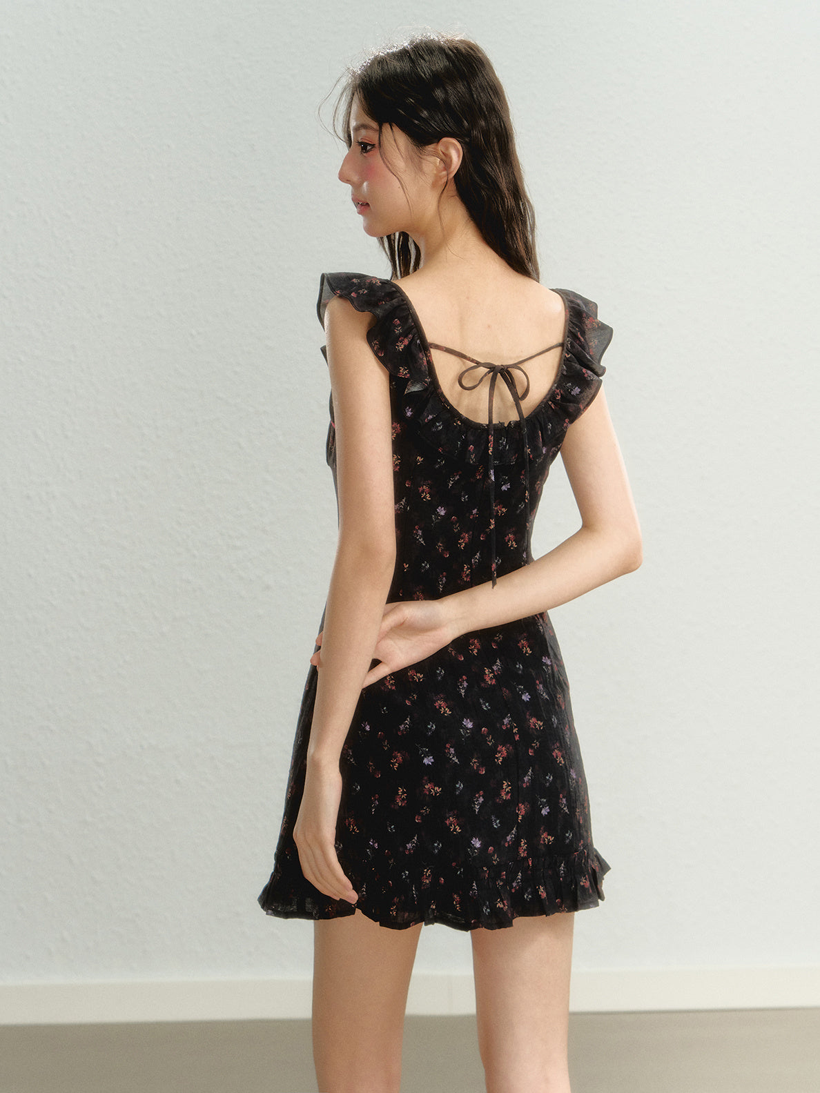 Sleeveless Flying Sleeve Floral Suspender Skirt CJ