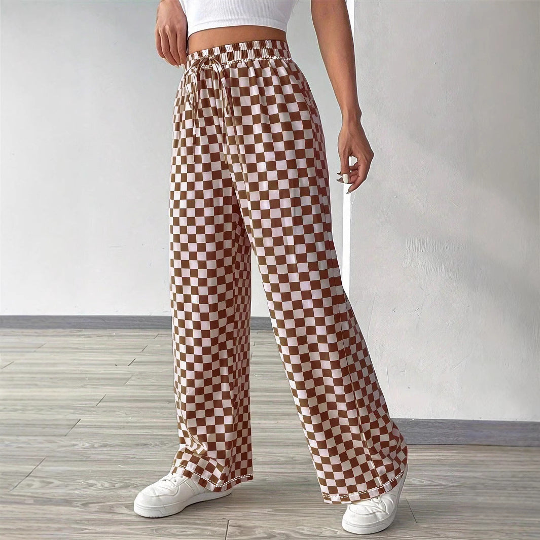 Checkerboard High-Waisted Wide Leg Pants 