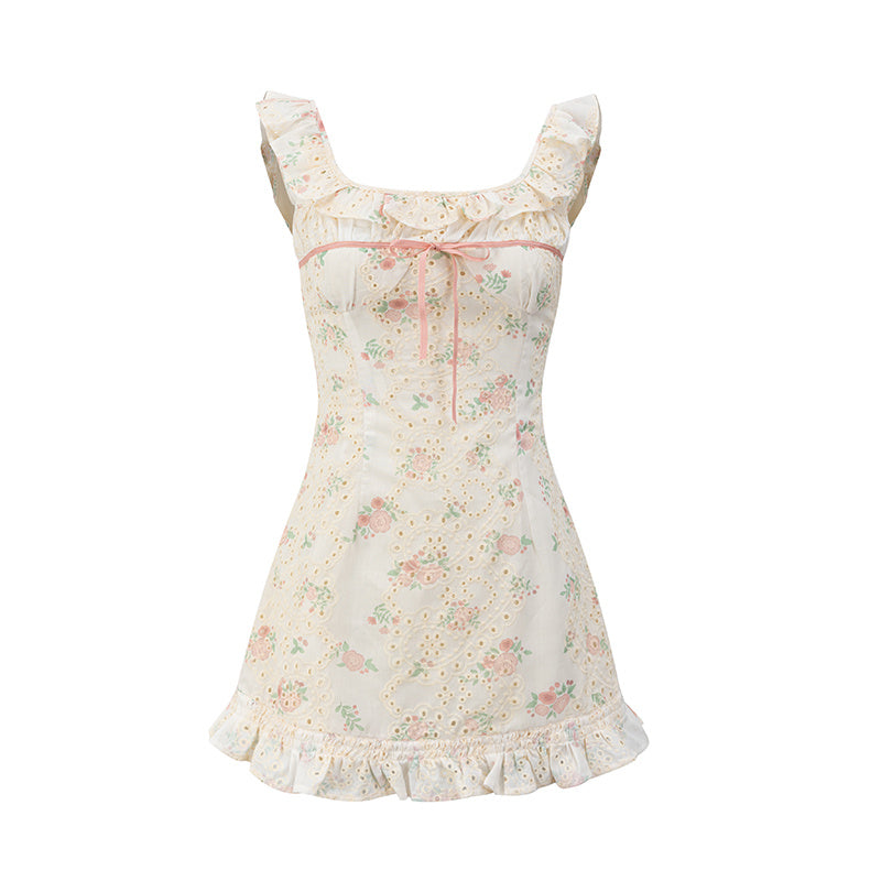 Sleeveless Flying Sleeve Floral Suspender Skirt CJ