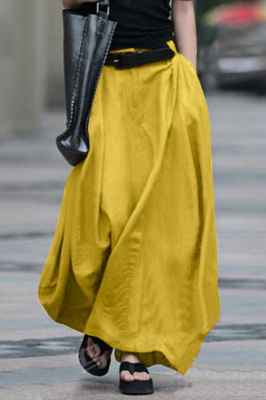 Womens Solid-color High-waisted Long Skirt 
