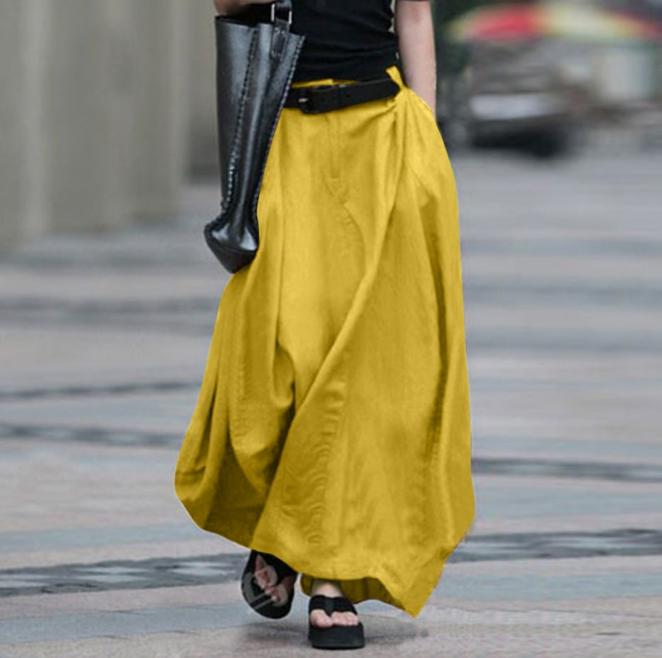Womens Solid-color High-waisted Long Skirt 
