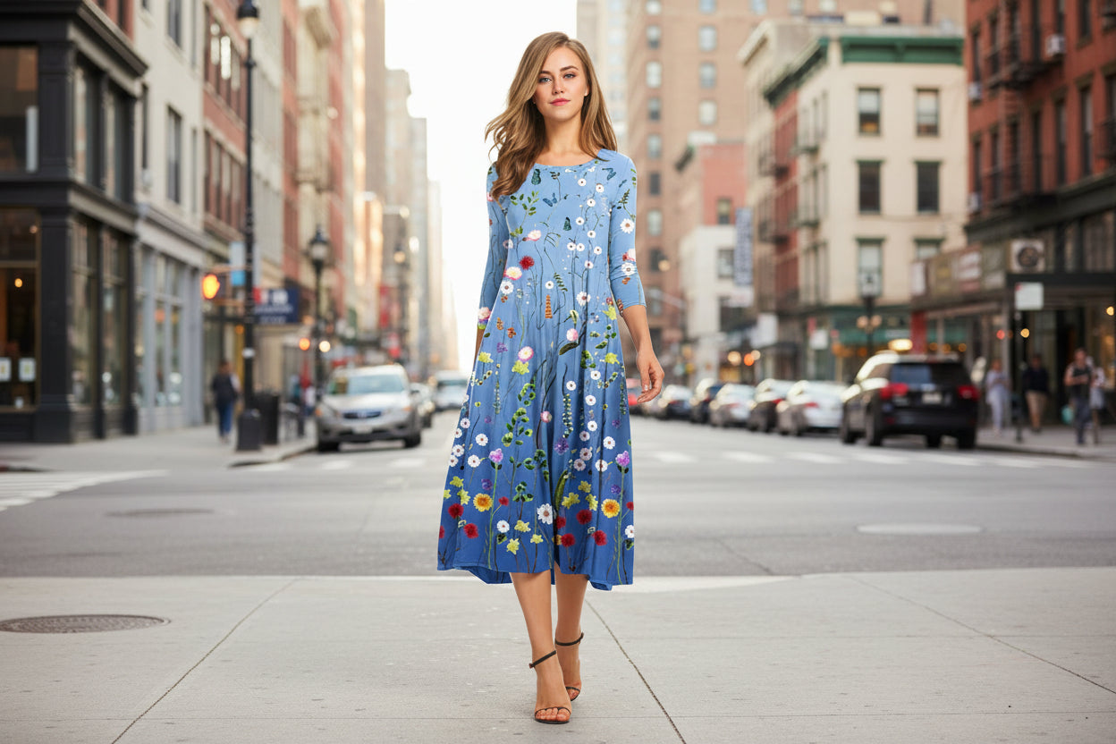 Women's Fashion Floral Slim-fit Short-sleeve Dress 